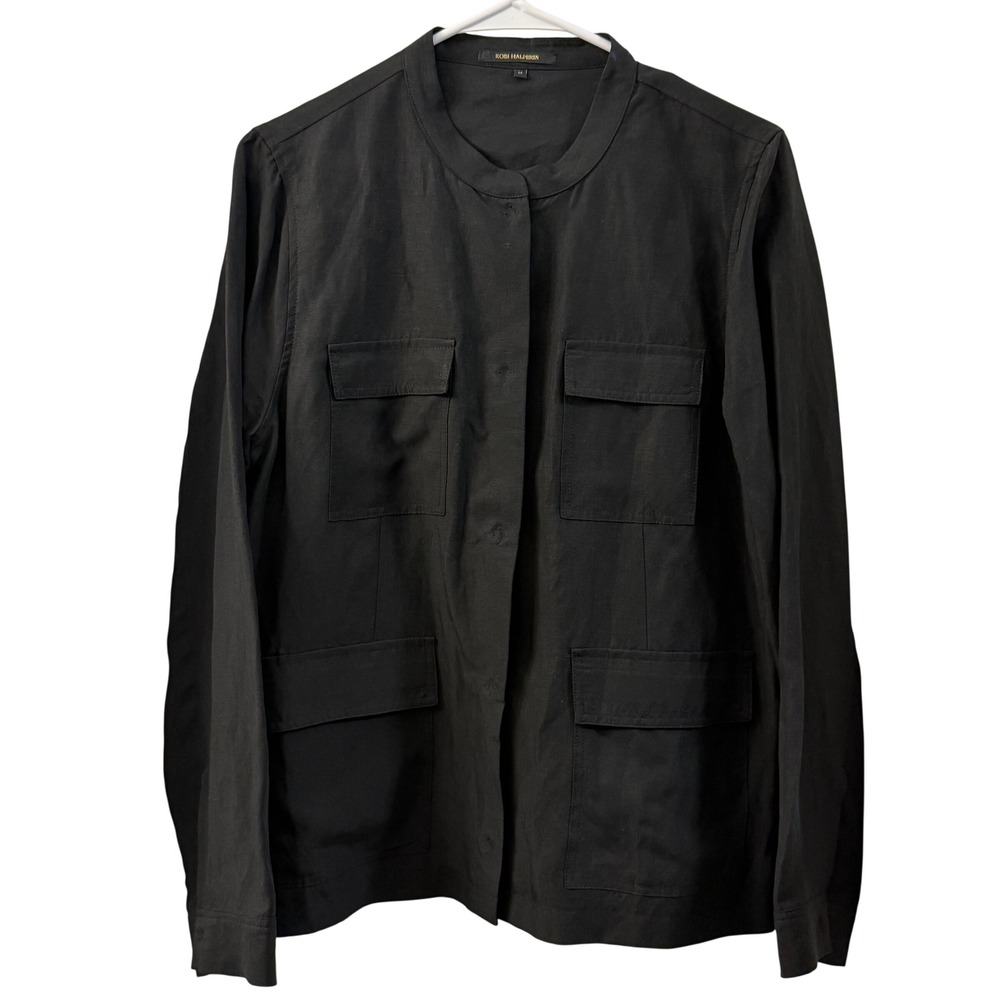 Kobi Halperin Black Linen Blend Button Front Light Utility Jacket Size M Office